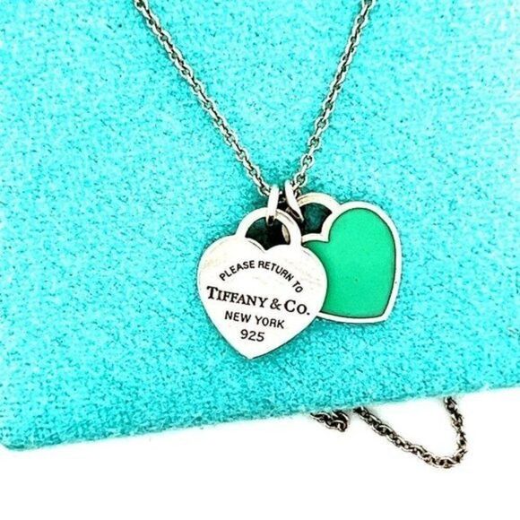 T&Co. 925 Mini Teal Double Heart Necklace - Picture 4 of 8